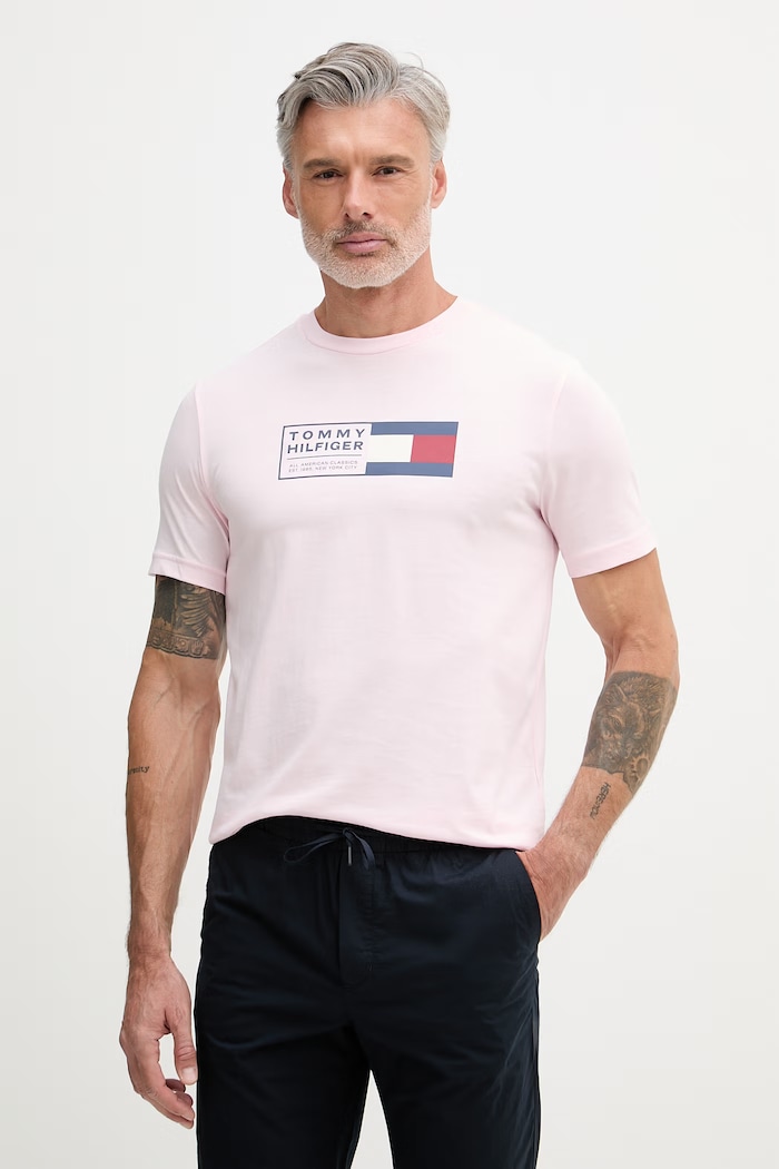 Tommy Hilfiger tricou pentru bărbați, din bumbac roz MW0MW42366