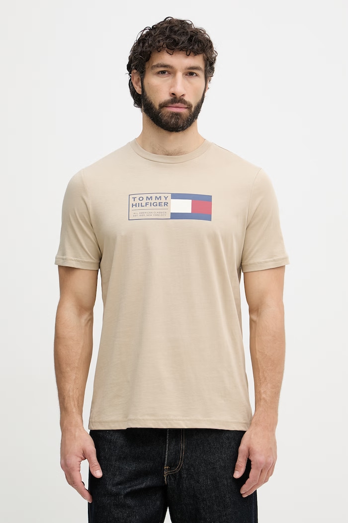 Tommy Hilfiger tricou pentru bărbați, din bumbac bej MW0MW42366
