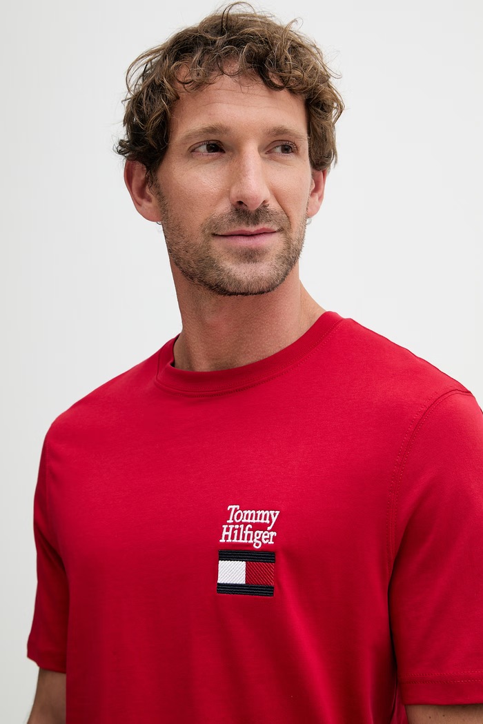 Tommy Hilfiger basic tričko pánske bavlnené červená MW0MW42367