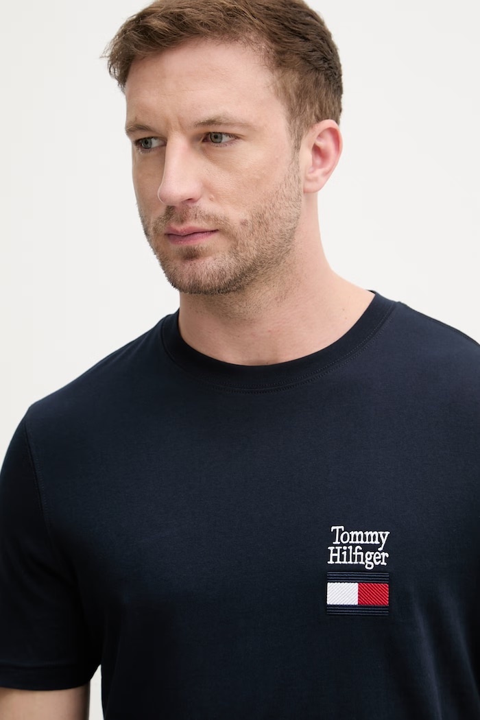 Tommy Hilfiger tricou basic bărbătesc din bumbac bleumarin MW0MW42367