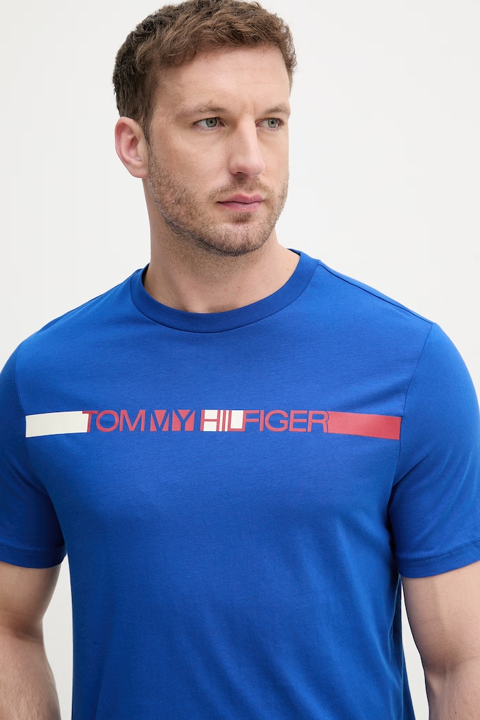 Tommy Hilfiger tričko pánske bavlnené modrá MW0MW42368