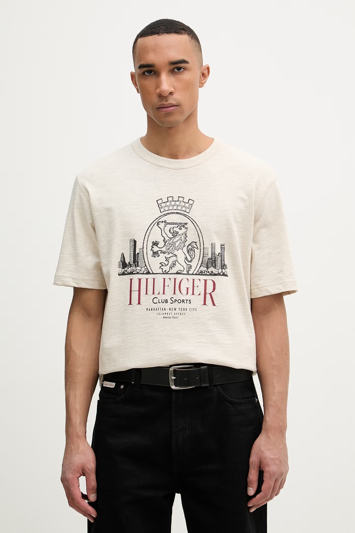 Tommy Hilfiger tričko pánske bavlnené béžová MW0MW42377