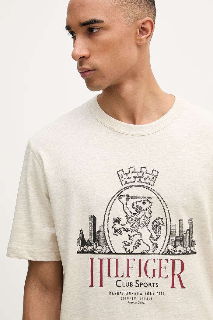 Tommy Hilfiger tričko pánske bavlnené béžová MW0MW42377