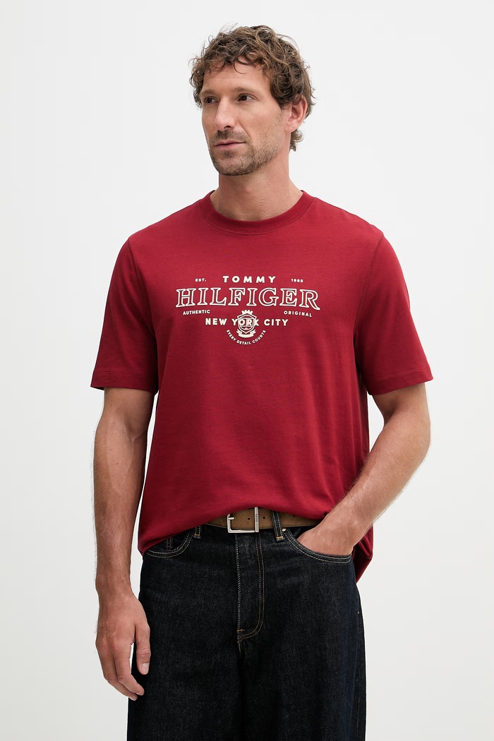 Tommy Hilfiger tričko pánske bavlnené burgundské MW0MW42387
