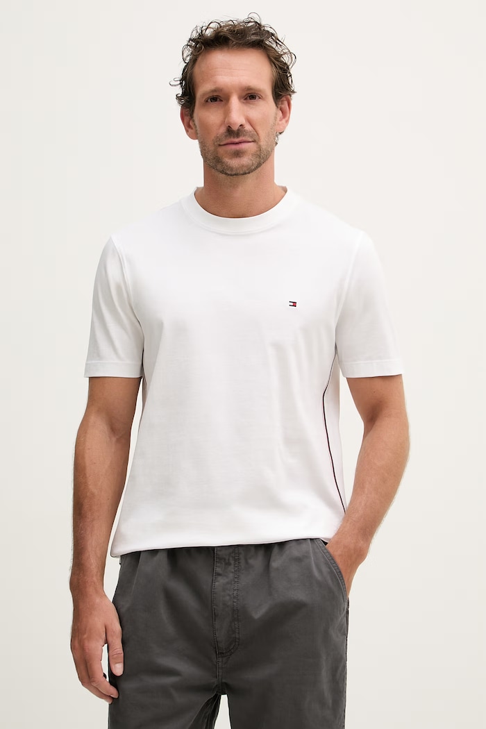 Tommy Hilfiger tricou basic bărbătesc din bumbac alb MW0MW42393