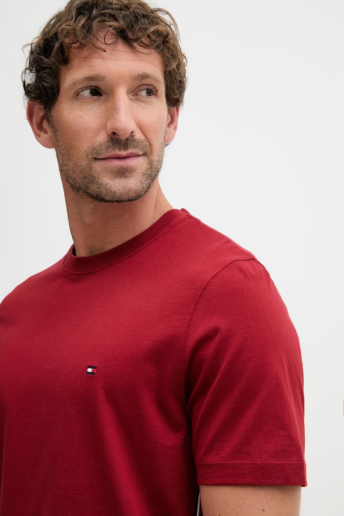 Tommy Hilfiger tricou basic bărbătesc din bumbac burgundia MW0MW42393