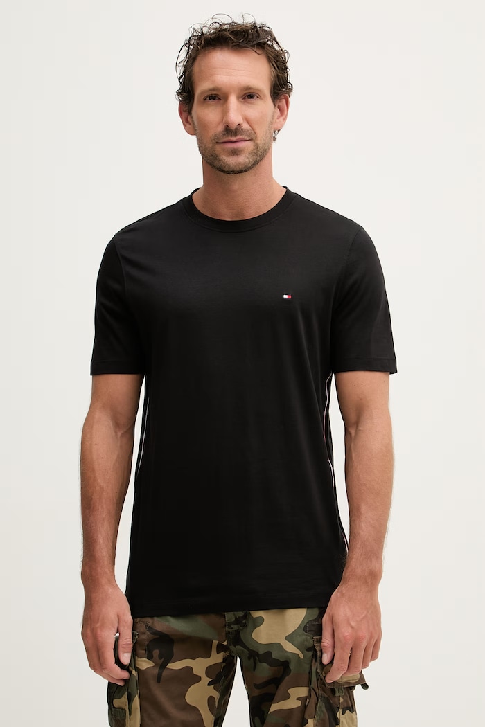 Tommy Hilfiger tricou basic bărbătesc din bumbac negru MW0MW42393