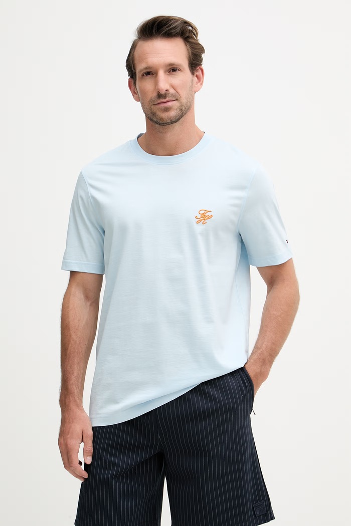 Tommy Hilfiger basic tričko pánske bavlnené SUMMER modrá MW0MW43066