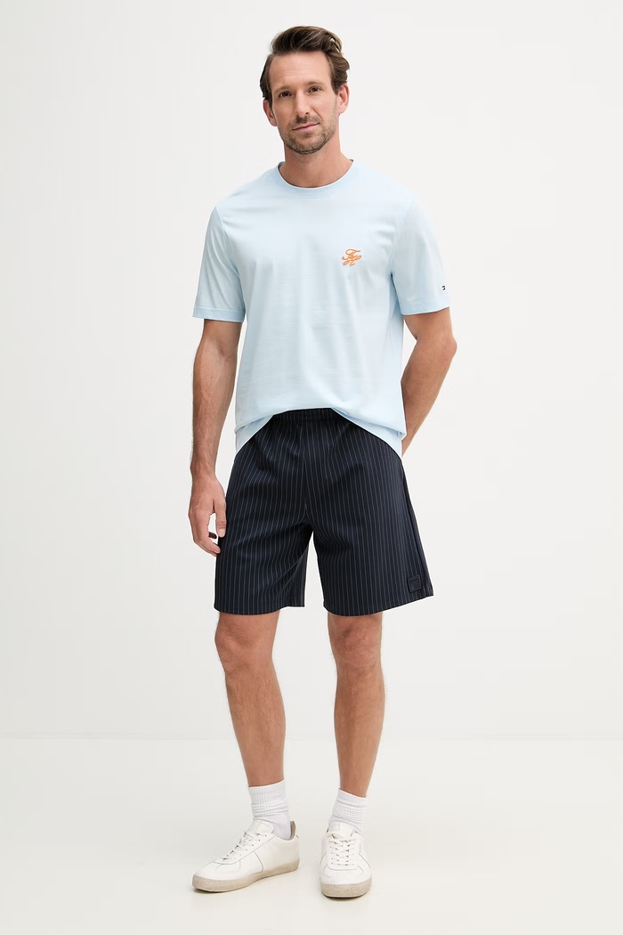 Tommy Hilfiger basic tričko pánske bavlnené SUMMER MW0MW43066 modrá SS26
