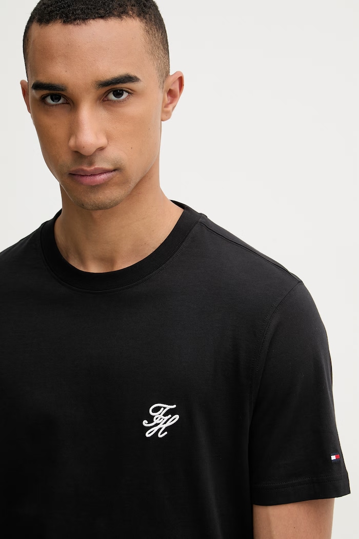 Tommy Hilfiger t-shirt basic Ανδρικό βαμβακερό SUMMER μαύρο MW0MW43066