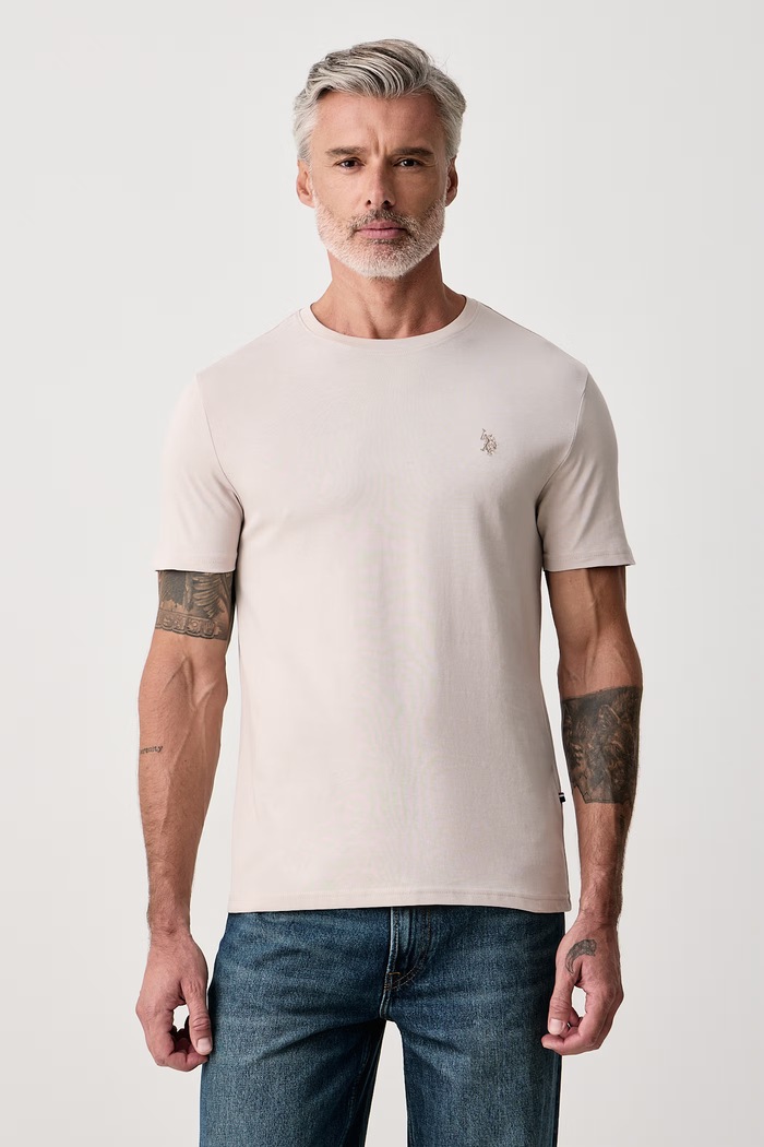 U.S. Polo Assn. T-shirt męski bawełniany DHM beżowy MUP3310