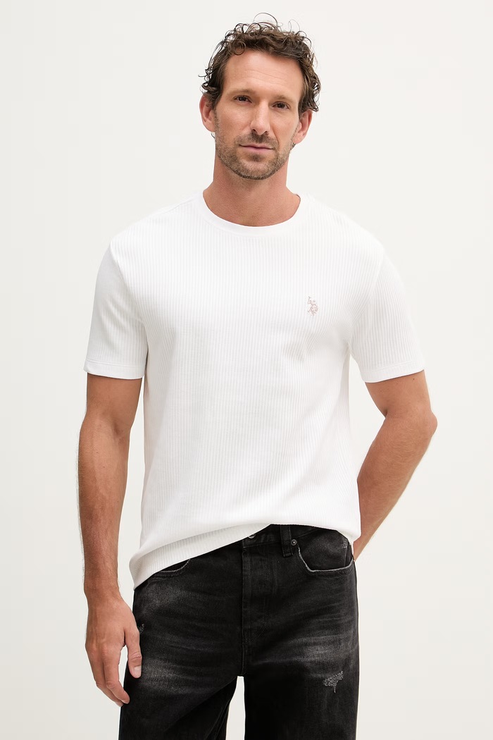 U.S. Polo Assn. Férfi pamut RIB TEXTURE Póló fehér MUP4646