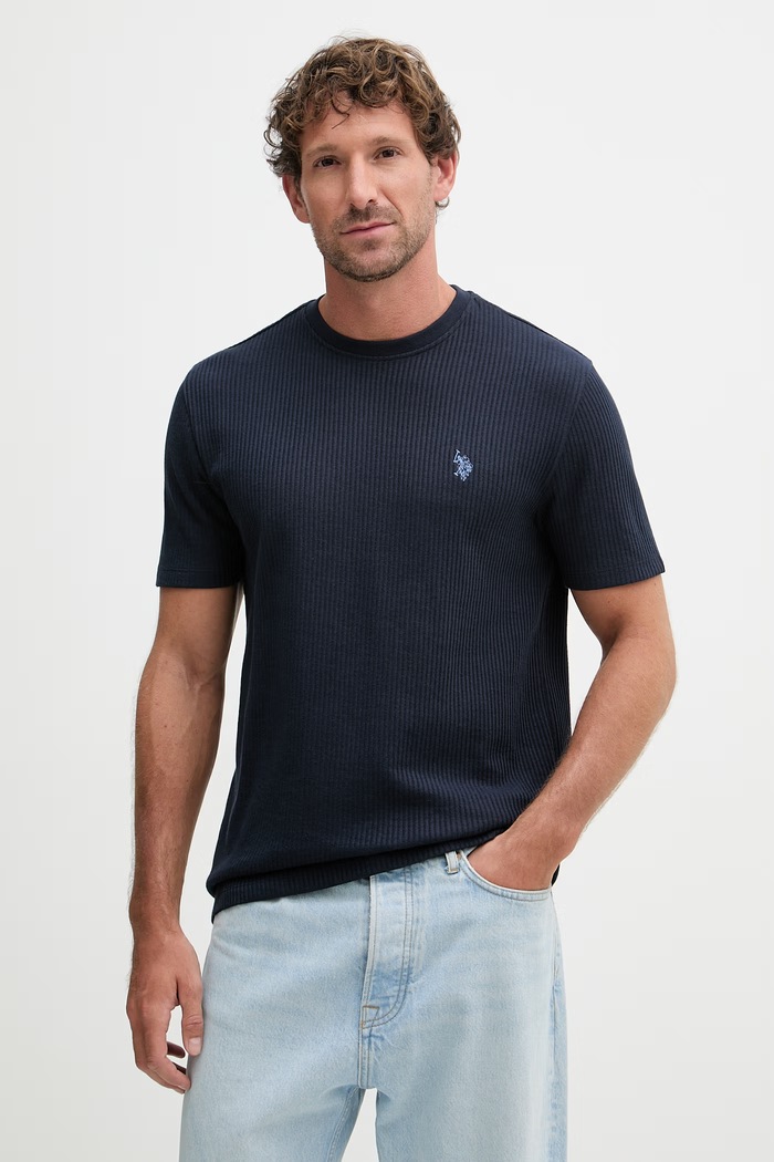 U.S. Polo Assn. t-shirt męski bawełniany RIB TEXTURE granatowy MUP4646