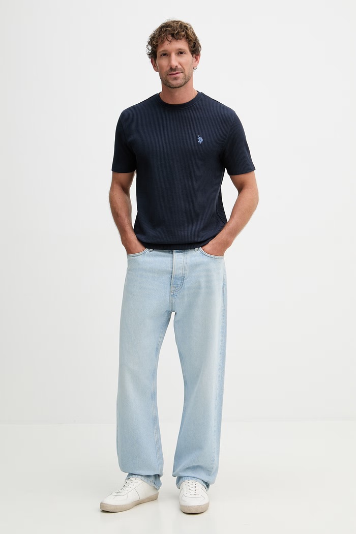 U.S. Polo Assn. t-shirt męski bawełniany RIB TEXTURE MUP4646 granatowy SS26