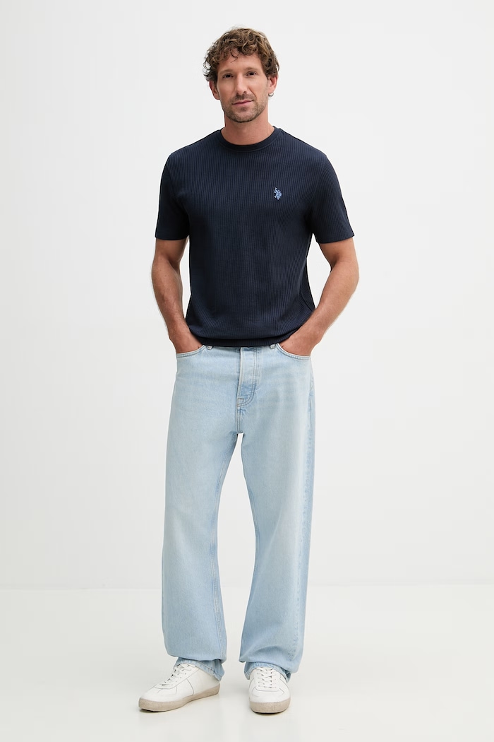 U.S. Polo Assn. t-shirt męski bawełniany RIB TEXTURE MUP4646 granatowy SS26