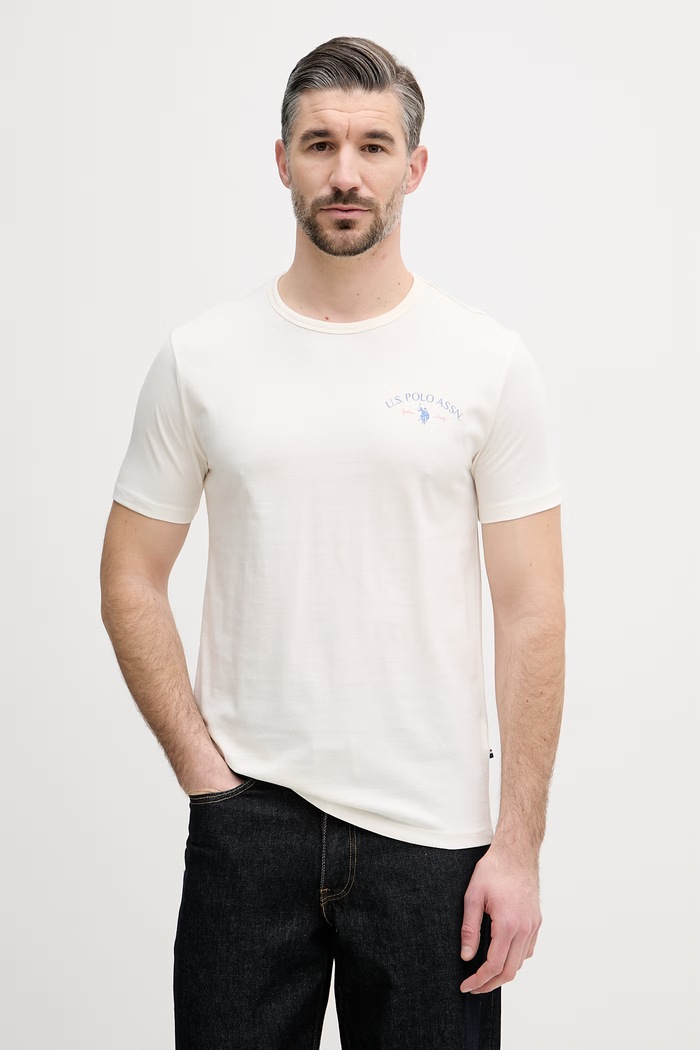 Odzież U.S. Polo Assn. t-shirt męski bawełniany SPIRIT OF SPORT BACK GRAPHIC MUP4648 beżowy