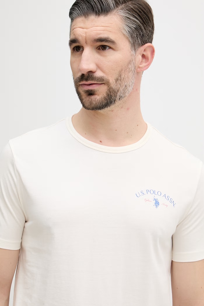 U.S. Polo Assn. t-shirt męski bawełniany SPIRIT OF SPORT BACK GRAPHIC beżowy MUP4648