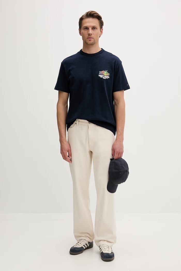 Tommy Jeans oversize tričko pánske bavlnené DM0DM22512 tmavomodrá SS26