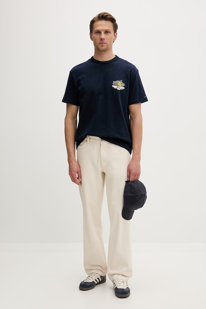 Tommy Jeans oversize tričko pánske bavlnené DM0DM22512 tmavomodrá SS26