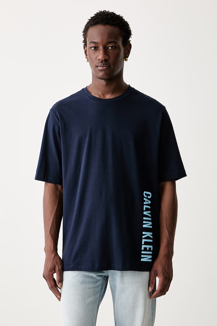 Calvin Klein T-shirt męski z bawełną granatowy LV00NM3019