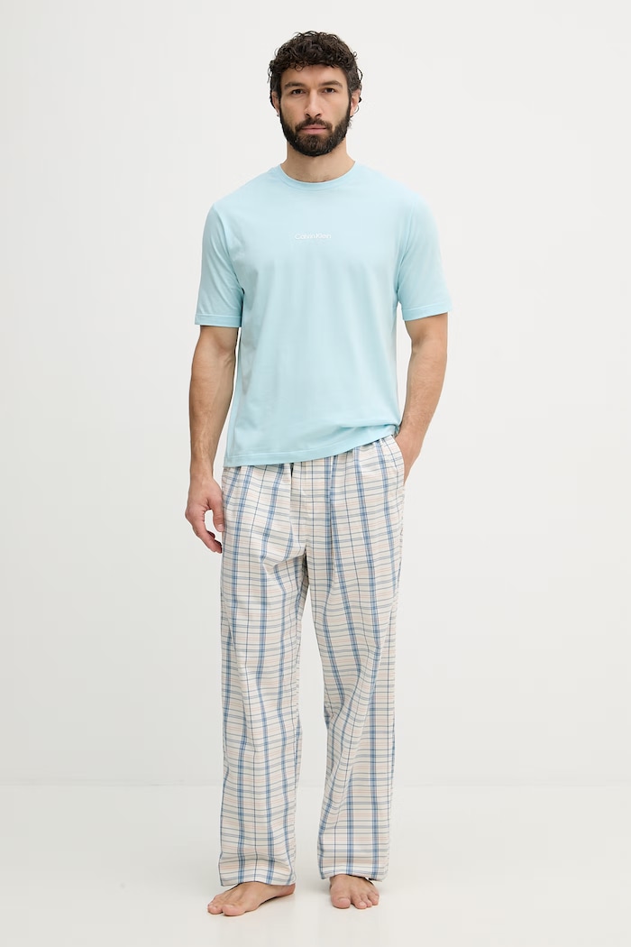 Calvin Klein tričko pánske s bavlnou LV00NM3021 tyrkysová SS26