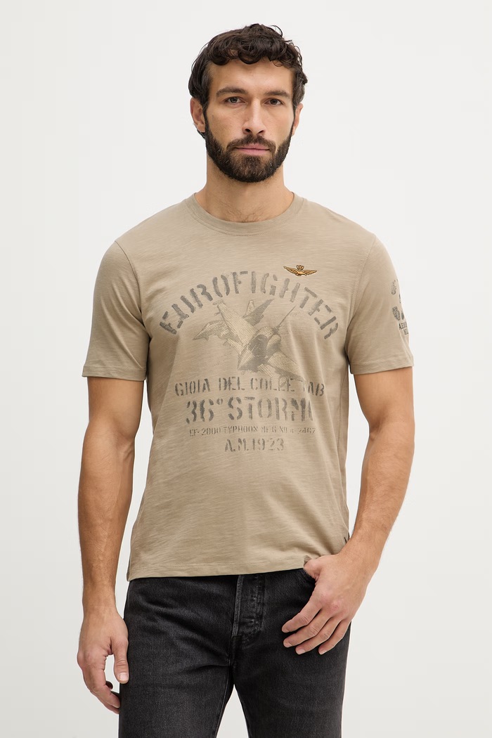 Aeronautica Militare t-shirt bawełniany nadruk zielony TS2525UJ00686