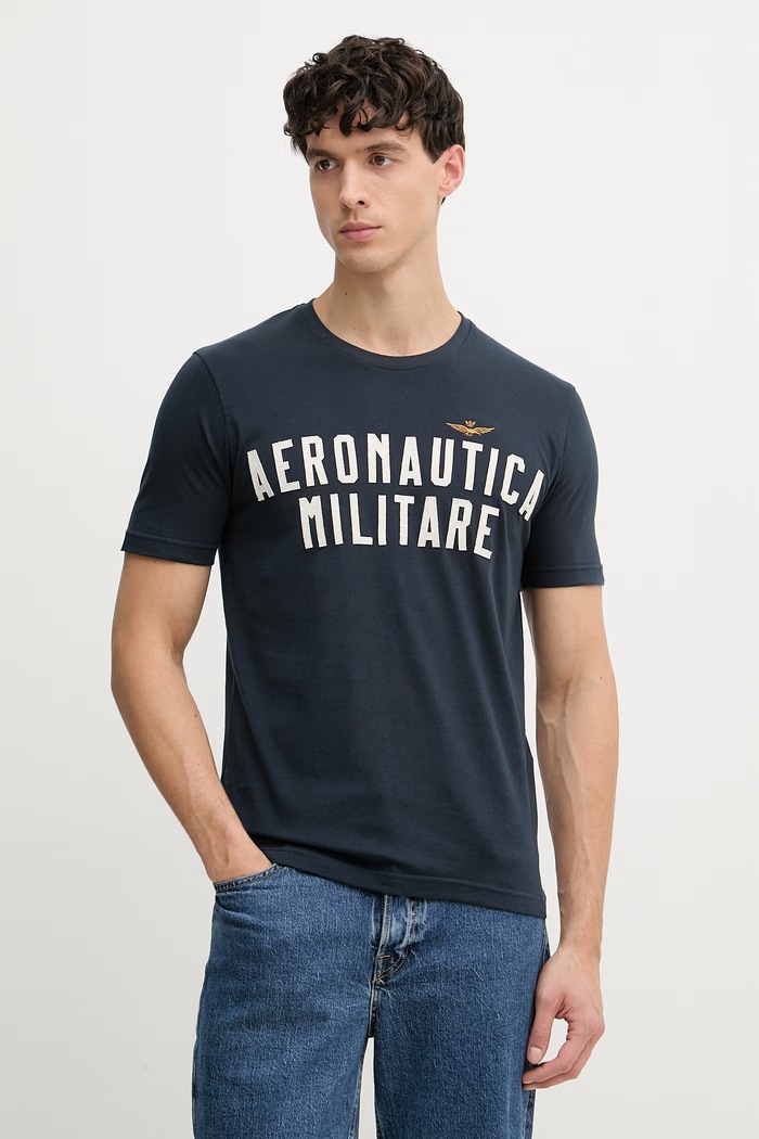 Bavlněné tričko Aeronautica Militare nášivka námořnická modř TS2531UJ00641