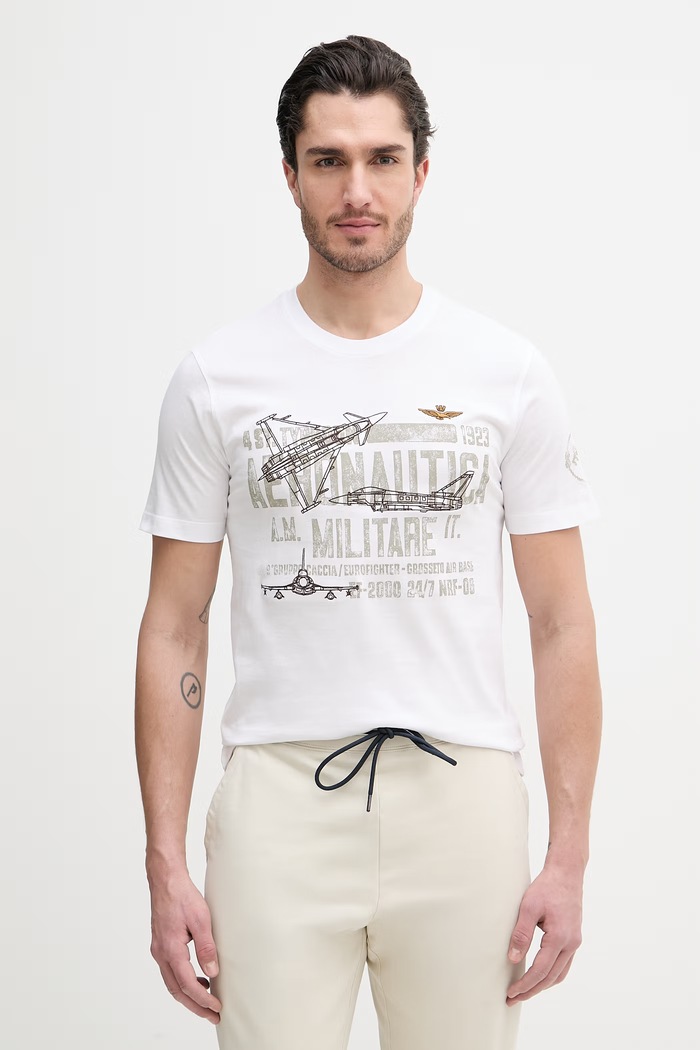 Bavlnené tričko Aeronautica Militare potlač biela TS2535UJ00641