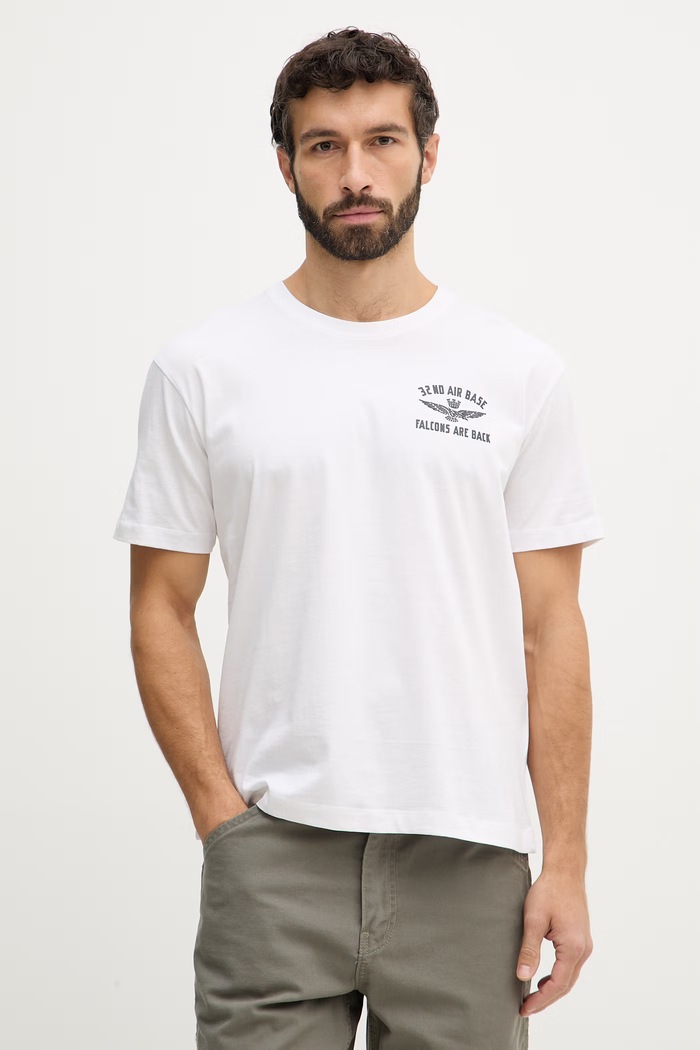 Aeronautica Militare t-shirt bawełniany nadruk biały TS2539UJ00727