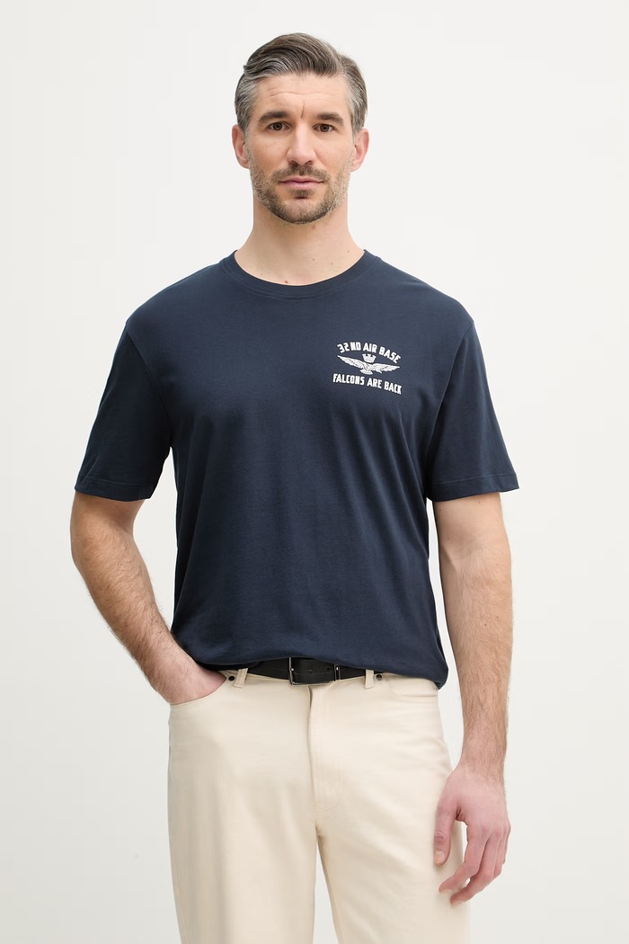 Aeronautica Militare tricou din bumbac print bleumarin TS2539UJ00727