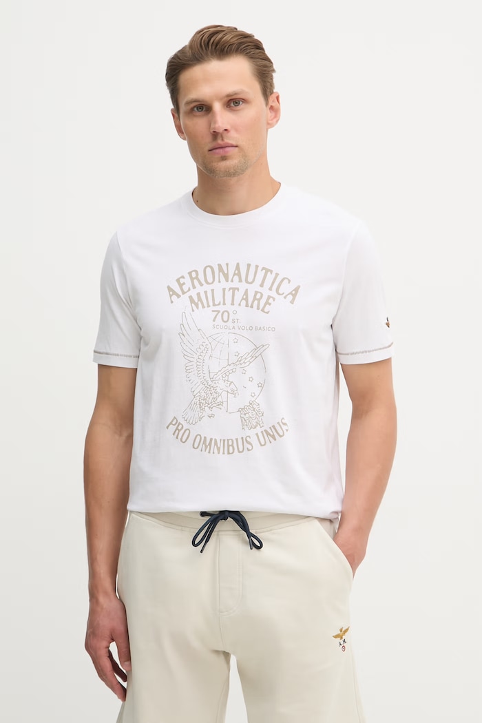 Aeronautica Militare t-shirt bawełniany nadruk biały TS2542UJ00641