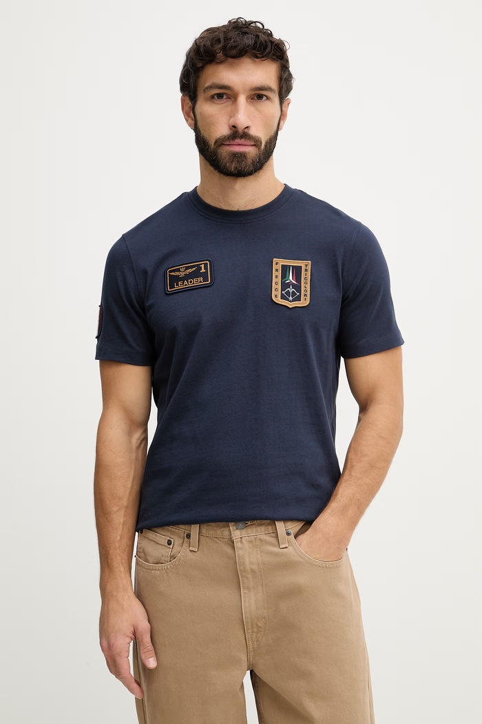 Bavlnené tričko Aeronautica Militare nášivka tmavomodrá TS2544UJ00592