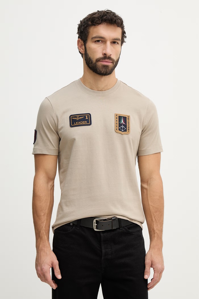 Bavlnené tričko Aeronautica Militare nášivka béžová TS2544UJ00592