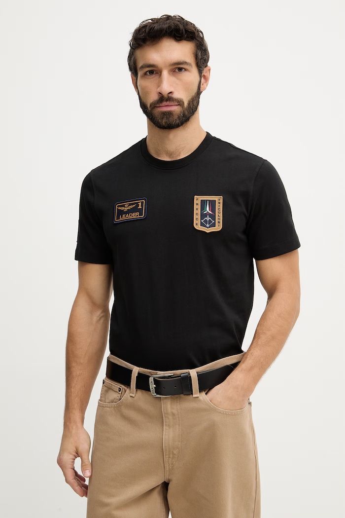 Aeronautica Militare t-shirt bawełniany regular czarny TS2544UJ00592