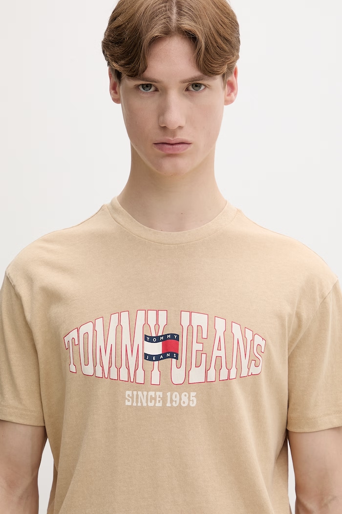 Tommy Jeans T-shirt męski bawełniany beżowy DM0DM22520