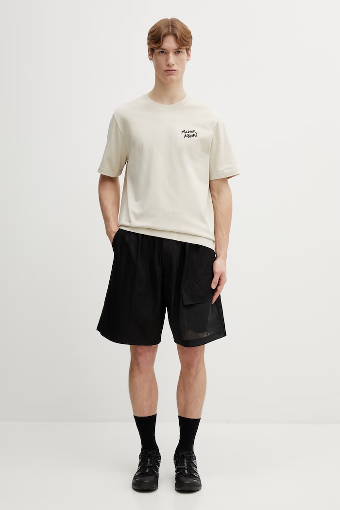 Хлопковая футболка Maison Kitsuné Handwriting MM00126KJ7025 бежевый