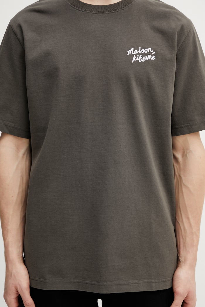 Хлопковая футболка Maison Kitsuné Handwriting зелёный MM00126KJ7025
