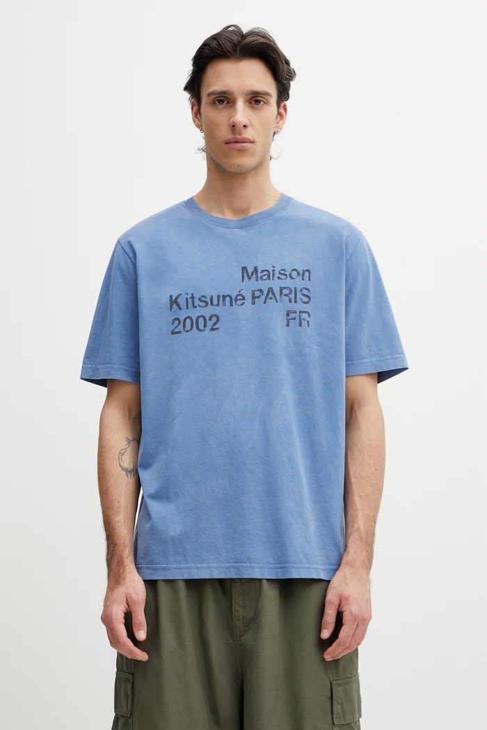 Maison Kitsuné 2002 tricou oversized din bumbac pentru bărbați albastru PM00124KJ7036