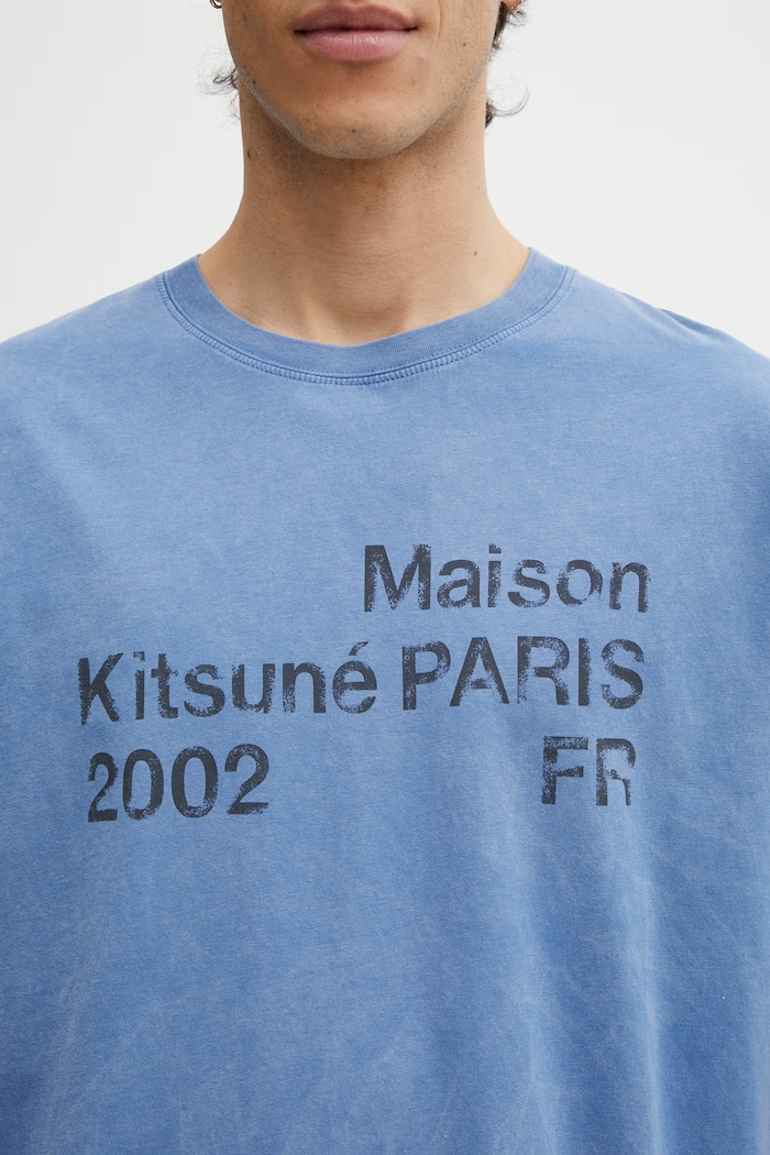 Maison Kitsuné 2002 tricou oversized din bumbac pentru bărbați albastru PM00124KJ7036