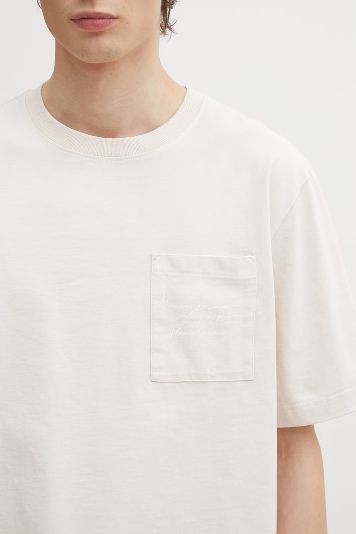 Maison Kitsuné Poetic Script T-shirt in cotone da uomo beige QM00104KJ7025