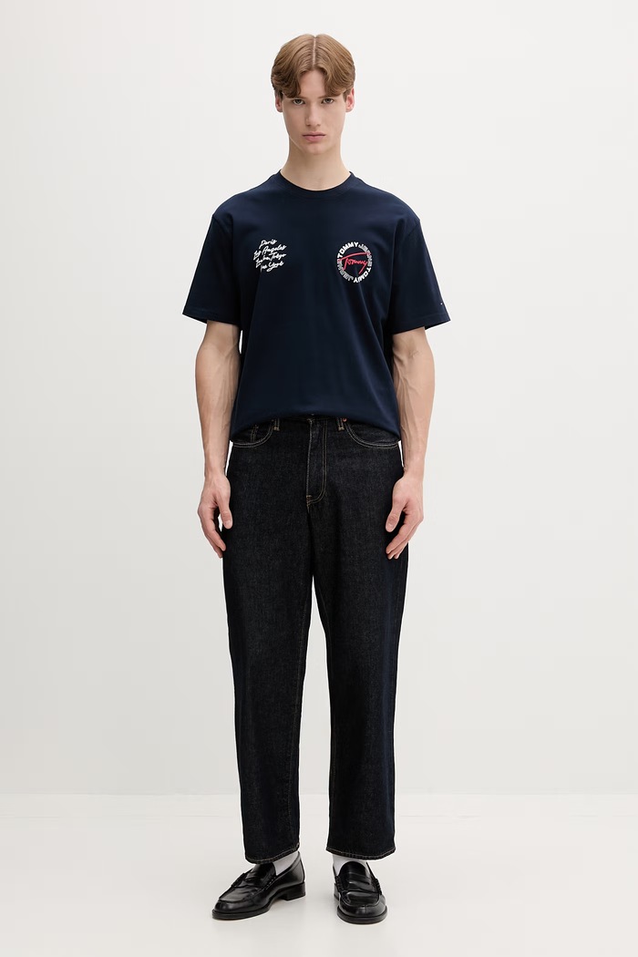 Tommy Jeans t-shirt męski bawełniany DM0DM22535 granatowy SS26