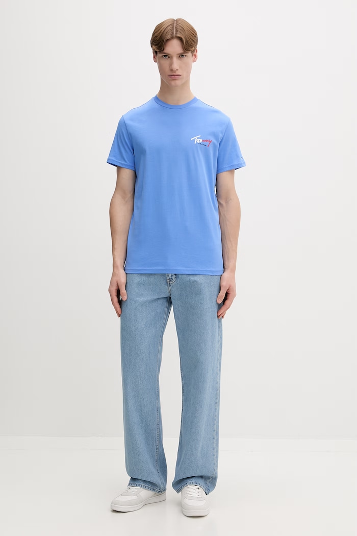 Tommy Jeans T-shirt męski bawełniany DM0DM22538 niebieski SS26