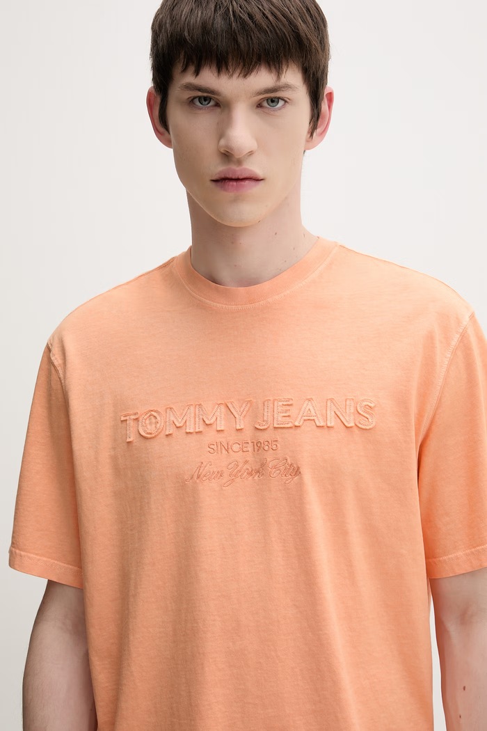 Tommy Jeans tricou basic bărbătesc bumbac portocaliu DM0DM22545