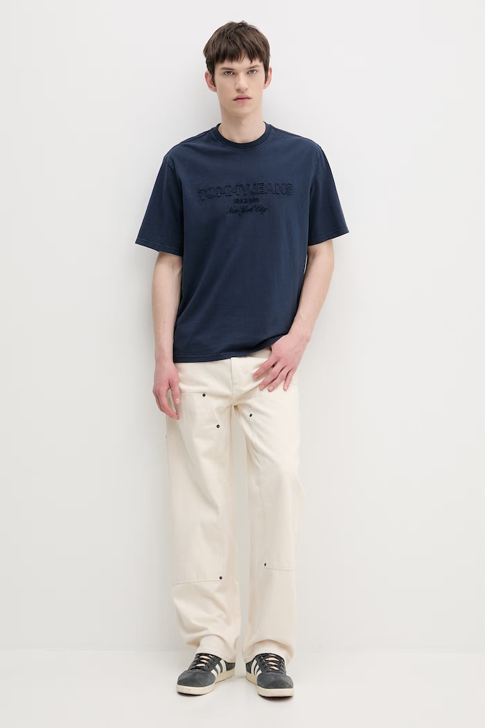 Tommy Jeans tricou basic bărbătesc bumbac DM0DM22545 bleumarin SS26