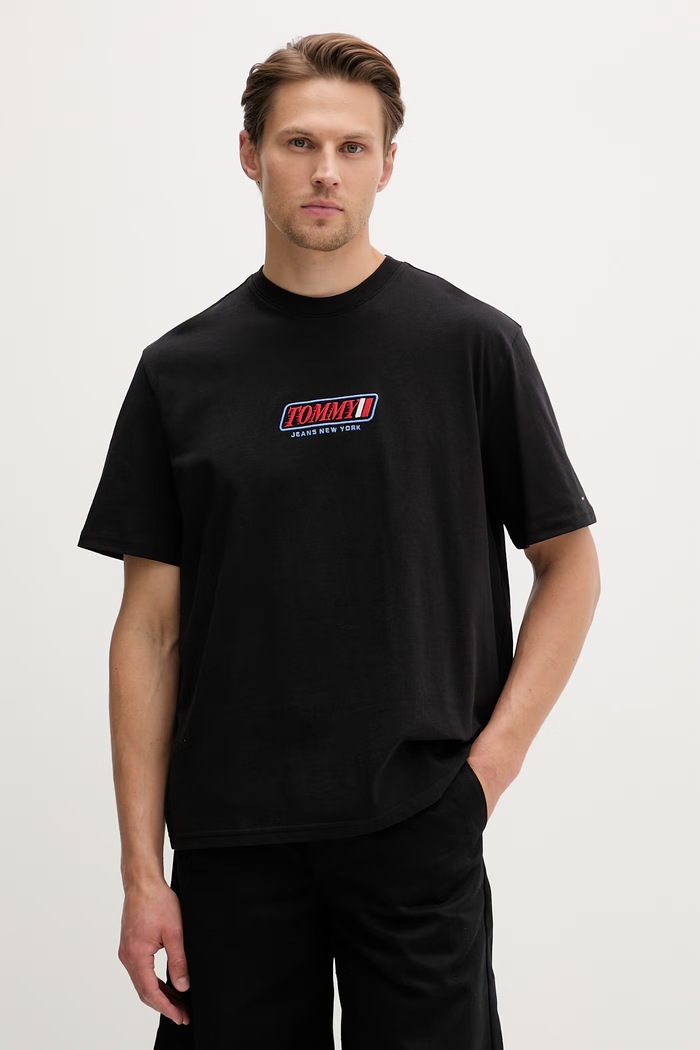 Tommy Jeans T-shirt ανδρικό βαμβακερό μαύρο DM0DM22546