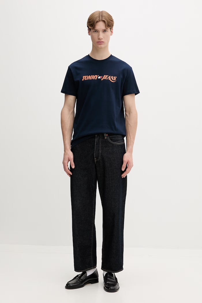 Tommy Jeans T-shirt męski bawełniany DM0DM22548 granatowy SS26