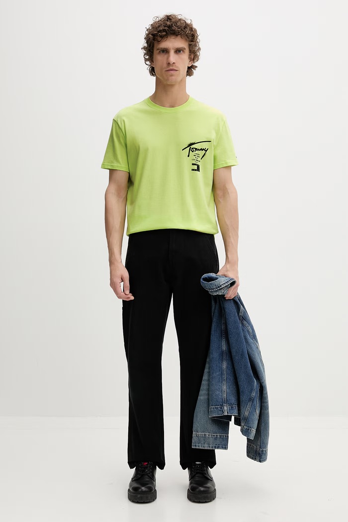 Tommy Jeans tričko pánske bavlnené DM0DM22553 zelená SS26