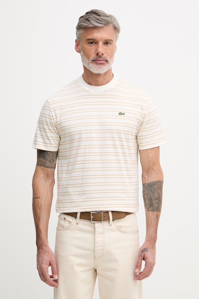 Lacoste pánske bavlnené tričko béžová TH0874
