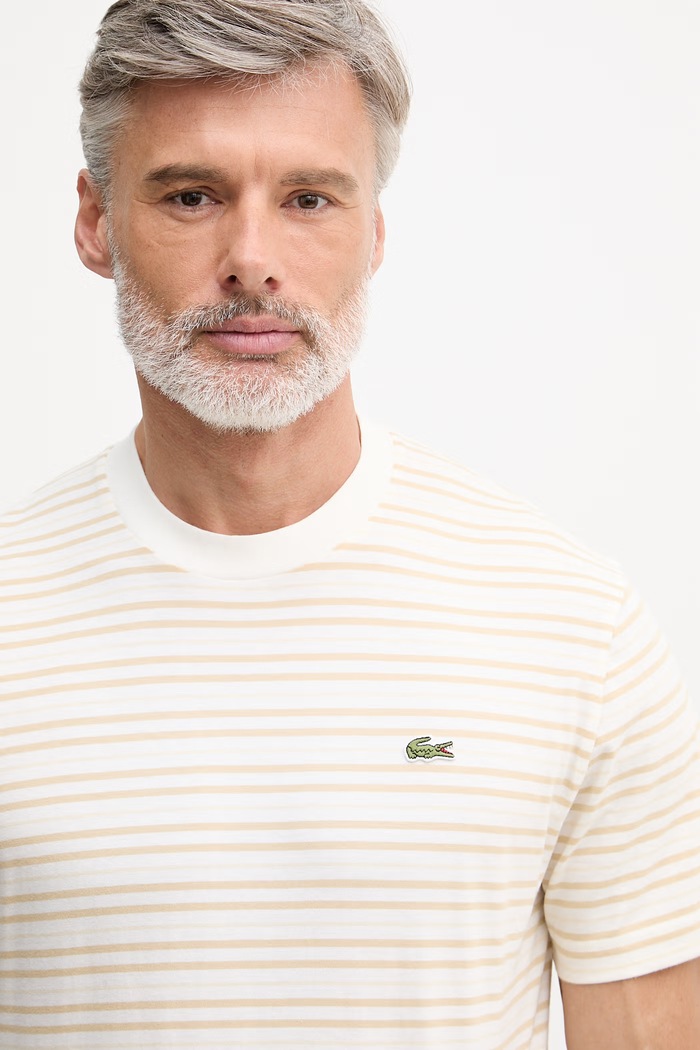 Lacoste pánske bavlnené tričko béžová TH0874
