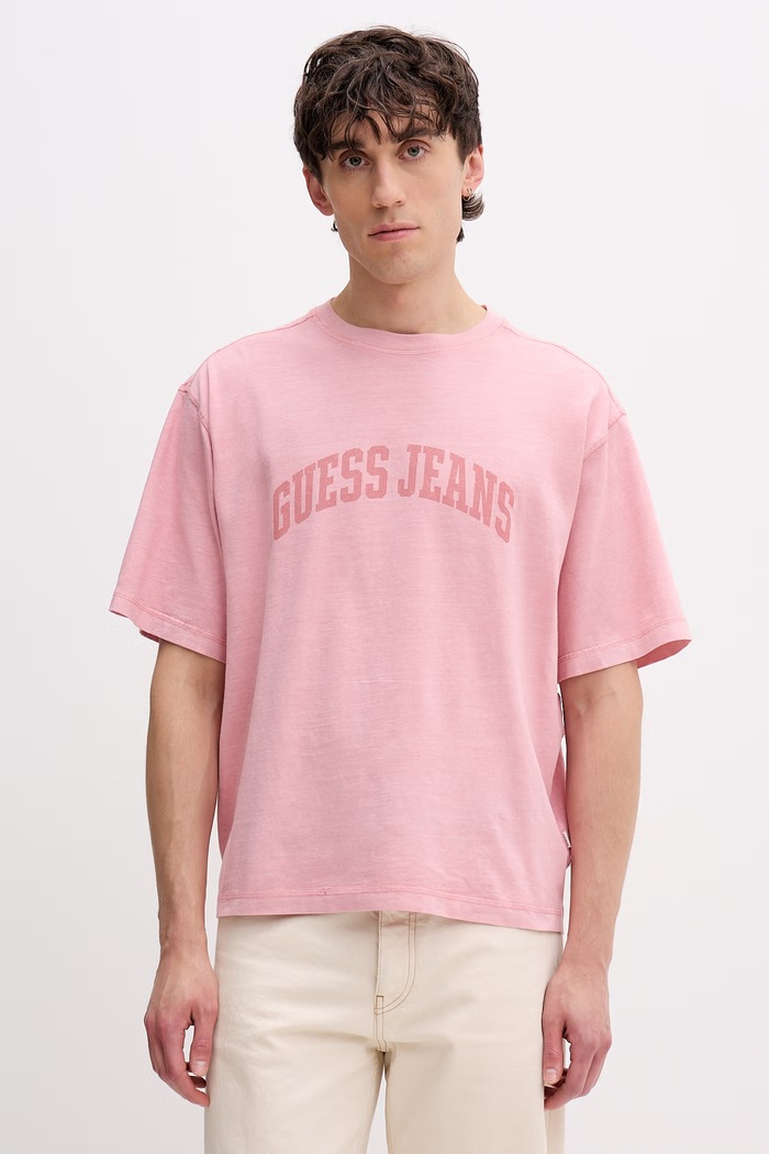 Guess Jeans t-shirt ανδρικό βαμβακερό ροζ M6GIB6.K8FQ4